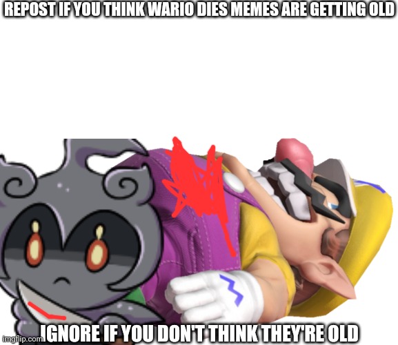 I don't think they're old to me, but what do you think? | REPOST IF YOU THINK WARIO DIES MEMES ARE GETTING OLD; IGNORE IF YOU DON'T THINK THEY'RE OLD | image tagged in wario dies | made w/ Imgflip meme maker