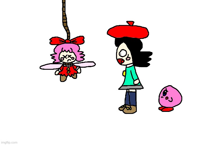 Ribbon committed suicide | image tagged in kirby,comics/cartoons,funny,cute,death,execution | made w/ Imgflip meme maker