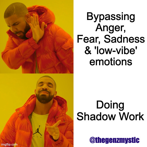 Love N Light ~ Shadowwork | Bypassing Anger, Fear, Sadness & 'low-vibe' emotions; Doing Shadow Work; @thegenzmystic | image tagged in memes,drake hotline bling,shadow,love,spirituality,trending | made w/ Imgflip meme maker