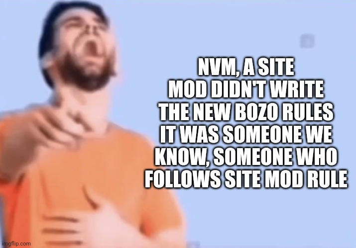Oh boy, how many more well known msmg users will become unbased | NVM, A SITE MOD DIDN'T WRITE THE NEW BOZO RULES
IT WAS SOMEONE WE KNOW, SOMEONE WHO FOLLOWS SITE MOD RULE | image tagged in pointing and laughing | made w/ Imgflip meme maker