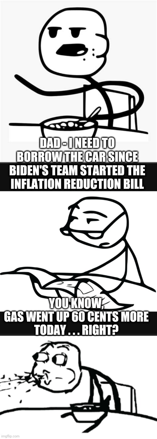 Those Wacky Democrats |  DAD - I NEED TO BORROW THE CAR SINCE BIDEN'S TEAM STARTED THE INFLATION REDUCTION BILL; YOU KNOW,
GAS WENT UP 60 CENTS MORE TODAY . . . RIGHT? | image tagged in liberals,regret,leftists,biden,congress,democrats | made w/ Imgflip meme maker