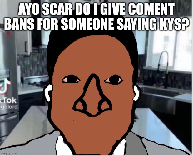 comment* | AYO SCAR DO I GIVE COMENT BANS FOR SOMEONE SAYING KYS? | image tagged in n | made w/ Imgflip meme maker