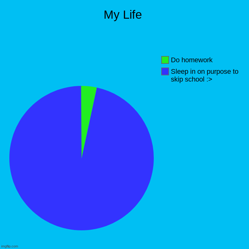 This is true | My Life | Sleep in on purpose to skip school :> , Do homework | image tagged in charts,pie charts | made w/ Imgflip chart maker