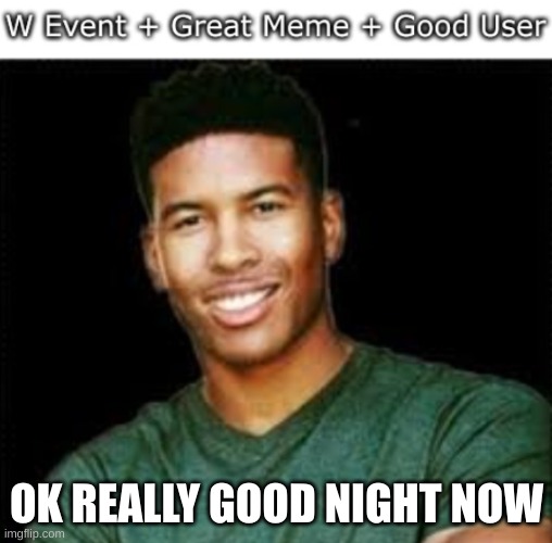 Oyasumi | OK REALLY GOOD NIGHT NOW | image tagged in w event great meme good user | made w/ Imgflip meme maker