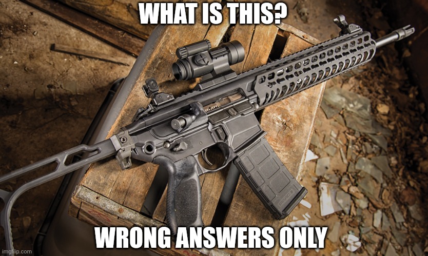Assault rifle | WHAT IS THIS? WRONG ANSWERS ONLY | image tagged in assault rifle | made w/ Imgflip meme maker