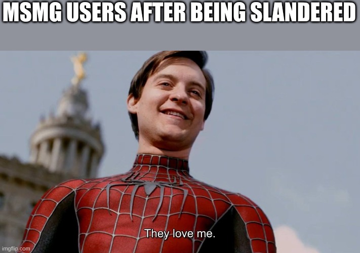 They Love Me | MSMG USERS AFTER BEING SLANDERED | image tagged in they love me | made w/ Imgflip meme maker