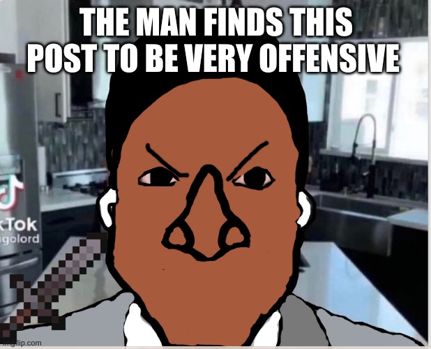 n | THE MAN FINDS THIS POST TO BE VERY OFFENSIVE | image tagged in n | made w/ Imgflip meme maker