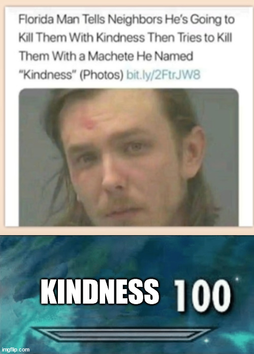 (Also Cruelty 100) | KINDNESS | image tagged in skyrim 100 blank | made w/ Imgflip meme maker