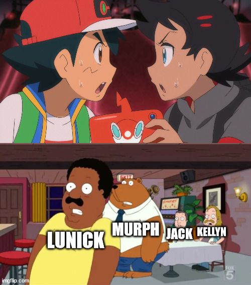 Cleveland and the Guys react to Ash and Goh shocked | MURPH; KELLYN; JACK; LUNICK | image tagged in cleveland and the guys react,memes,pokemon,anime | made w/ Imgflip meme maker