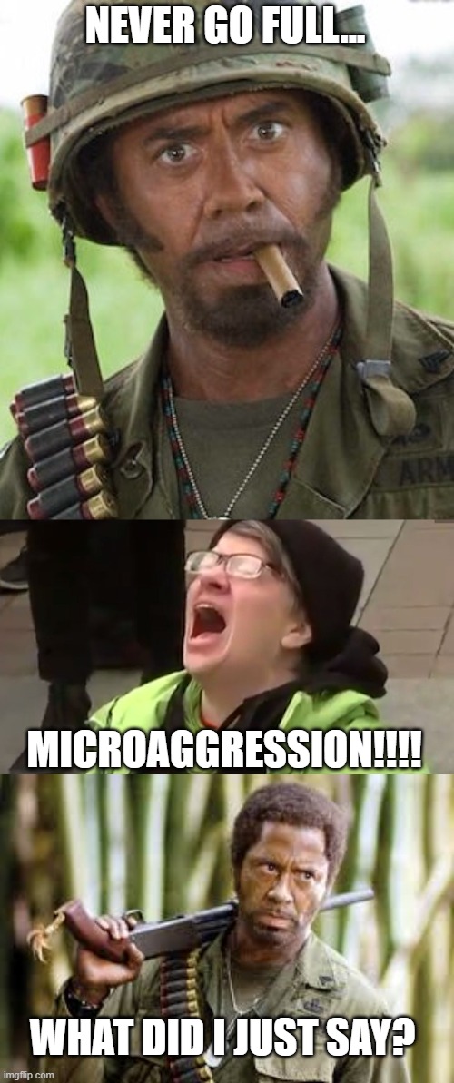 fill in the blank | NEVER GO FULL... MICROAGGRESSION!!!! WHAT DID I JUST SAY? | image tagged in never go full,screaming liberal,you went full moron never go full moron,microaggression | made w/ Imgflip meme maker