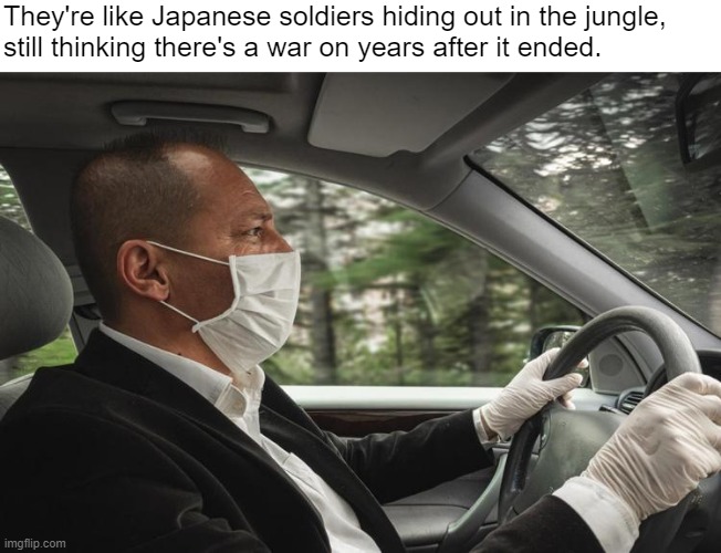 Annnny day now -- help is gonna come! | They're like Japanese soldiers hiding out in the jungle, 
still thinking there's a war on years after it ended. | made w/ Imgflip meme maker