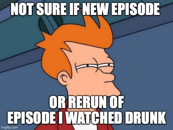Meme that was in the show | NOT SURE IF NEW EPISODE; OR RERUN OF EPISODE I WATCHED DRUNK | image tagged in memes,futurama fry | made w/ Imgflip meme maker