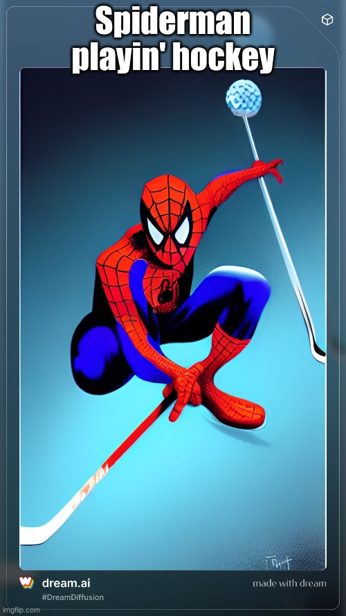 Wombo freakin' rocks | Spiderman playin' hockey | image tagged in ai art | made w/ Imgflip meme maker