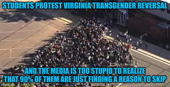 How can the woke be so asleep? | STUDENTS PROTEST VIRGINIA TRANSGENDER REVERSAL; AND THE MEDIA IS TOO STUPID TO REALIZE THAT 90% OF THEM ARE JUST FINDING A REASON TO SKIP | made w/ Imgflip meme maker