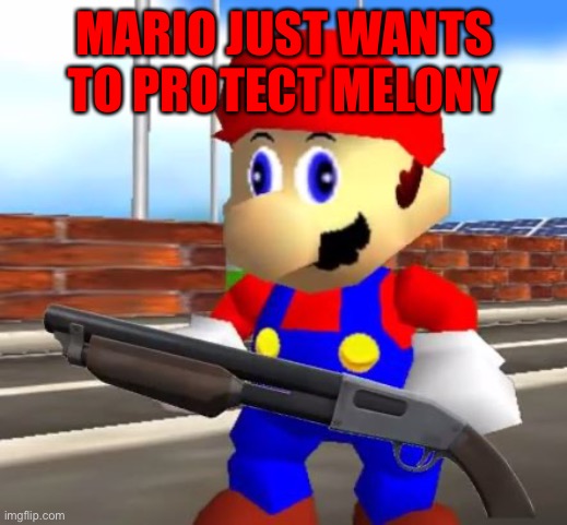 SMG4 Shotgun Mario | MARIO JUST WANTS TO PROTECT MELONY | image tagged in smg4 shotgun mario | made w/ Imgflip meme maker