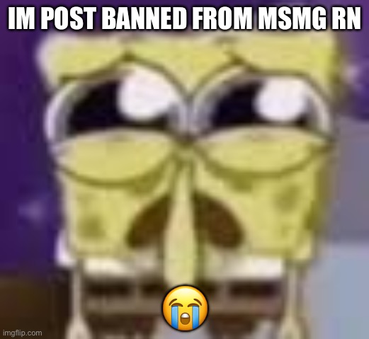 Spunchbop all sad n shit | IM POST BANNED FROM MSMG RN; 😭 | image tagged in spunchbop all sad n shit | made w/ Imgflip meme maker