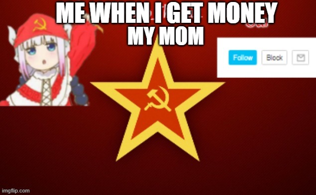POV: Every mom in existence | ME WHEN I GET MONEY; MY MOM | image tagged in noob_the_kid ussr temp | made w/ Imgflip meme maker
