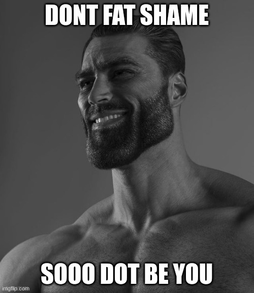 Giga Chad | DONT FAT SHAME SOOO DOT BE YOU | image tagged in giga chad | made w/ Imgflip meme maker