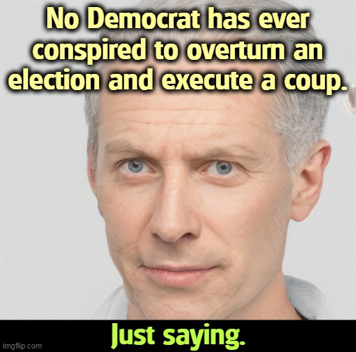No Democrat has ever conspired to overturn an election and execute a coup. Just saying. | image tagged in republican,conspiracy,election,coup | made w/ Imgflip meme maker