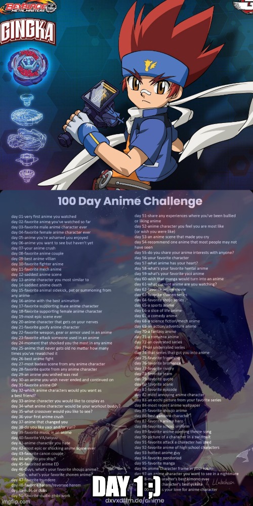 day 1 yuh | DAY 1 ;) | image tagged in 100 day anime challenge | made w/ Imgflip meme maker