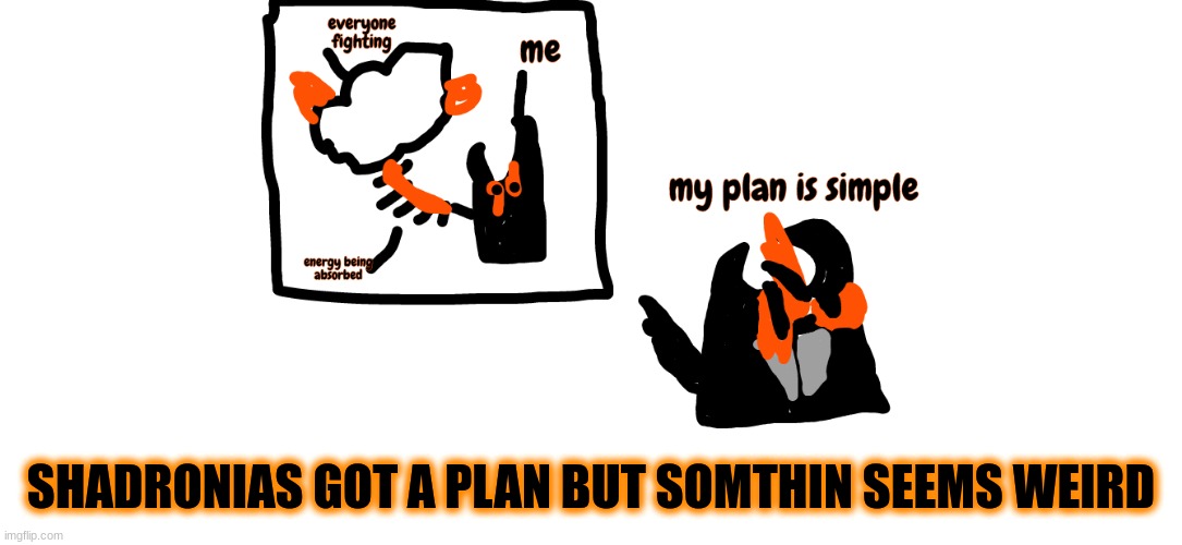 his eyes are a bit off? (if your a bit stupid thats justa ahint to somthin) | SHADRONIAS GOT A PLAN BUT SOMTHIN SEEMS WEIRD | made w/ Imgflip meme maker