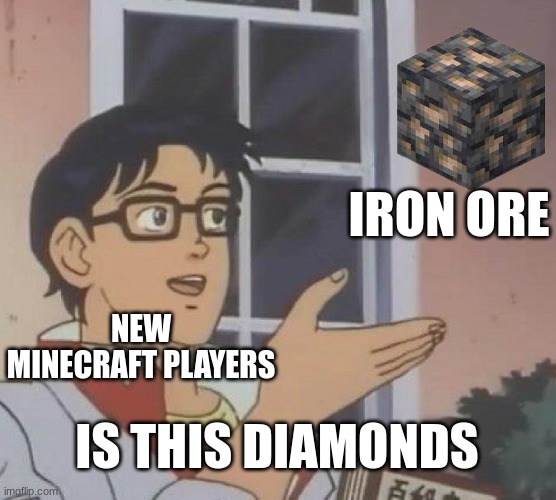 new players be like | IRON ORE; NEW MINECRAFT PLAYERS; IS THIS DIAMONDS | image tagged in memes,is this a pigeon | made w/ Imgflip meme maker