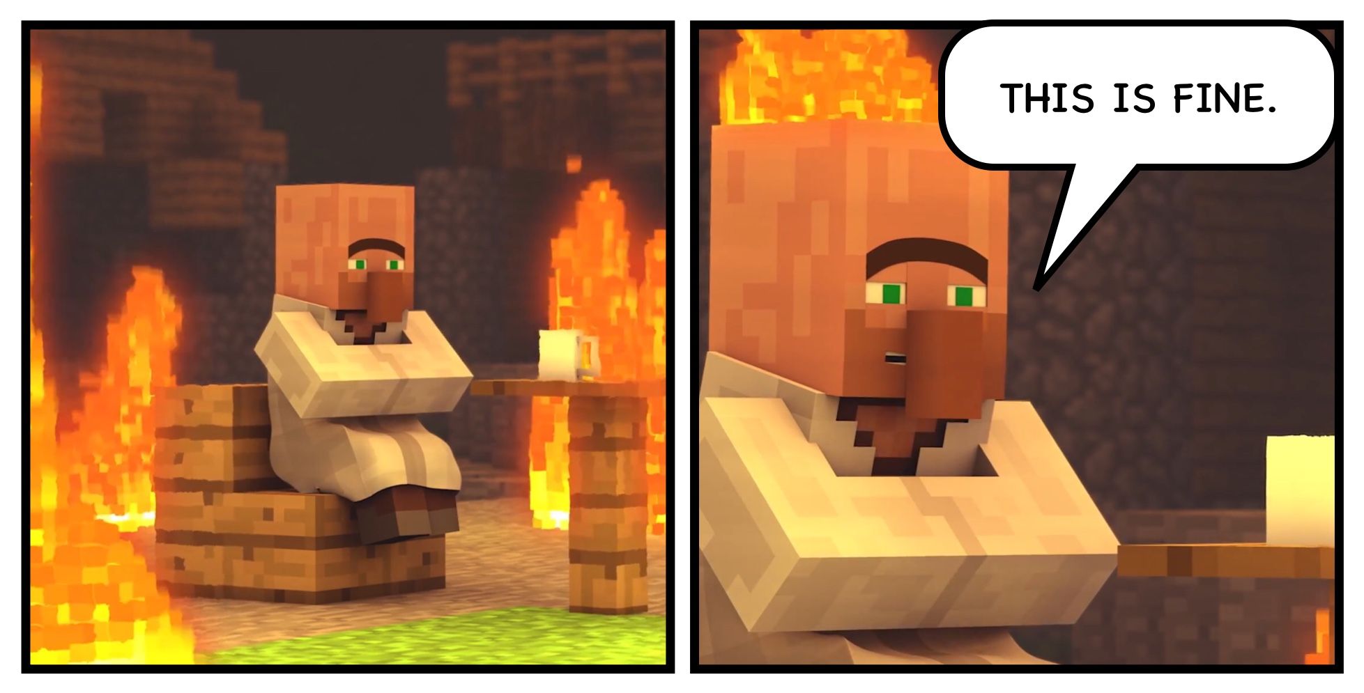 High Quality This is fine villager news edition Blank Meme Template