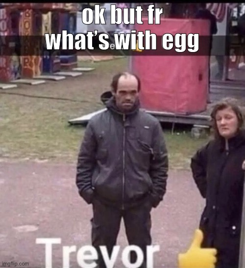 trevor |  ok but fr what’s with egg | image tagged in trevor | made w/ Imgflip meme maker