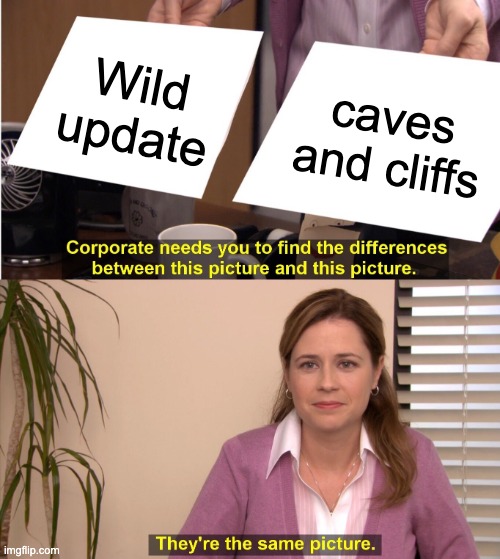 Its true | Wild update; caves and cliffs | image tagged in memes,they're the same picture | made w/ Imgflip meme maker