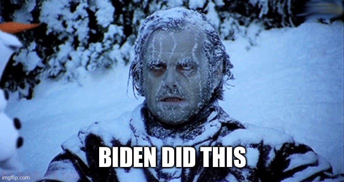 Freezing cold | BIDEN DID THIS | image tagged in freezing cold | made w/ Imgflip meme maker