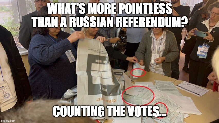 Russian referendum | WHAT'S MORE POINTLESS THAN A RUSSIAN REFERENDUM? COUNTING THE VOTES... | image tagged in russian,referendum,russian referendum,propaganda,fake | made w/ Imgflip meme maker