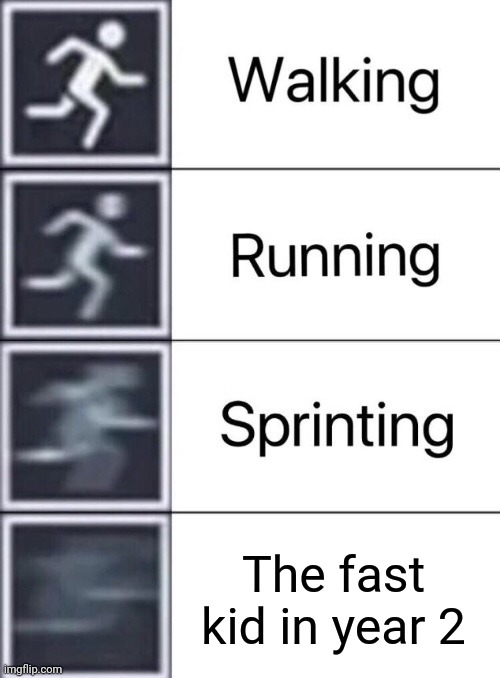 It's so true ???? | The fast kid in year 2 | image tagged in walking running sprinting | made w/ Imgflip meme maker