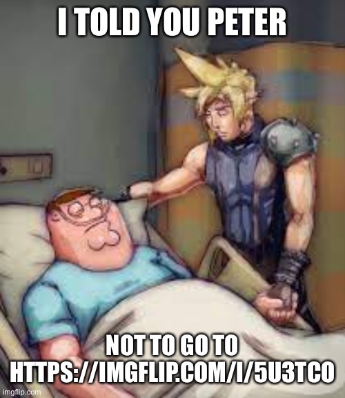 Never go to this link… | I TOLD YOU PETER; NOT TO GO TO HTTPS://IMGFLIP.COM/I/5U3TCO | image tagged in i told you peter,memes,imgflip,worst mistake of my life,peter i told you,funny | made w/ Imgflip meme maker