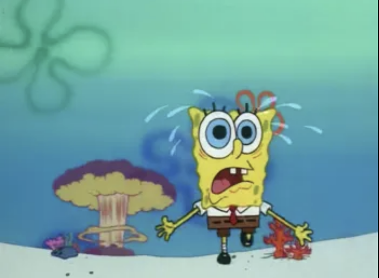 High Quality Spongebob running from explosion Blank Meme Template