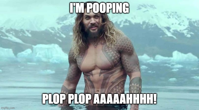 Jason Momoa Aquaman | I'M POOPING; PLOP PLOP AAAAAHHHH! | image tagged in jason momoa aquaman | made w/ Imgflip meme maker