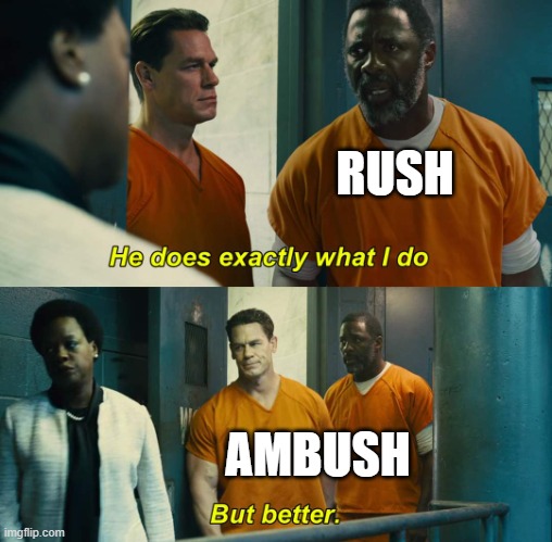 doors |  RUSH; AMBUSH | image tagged in he does exactly what i do but better,rush,doors | made w/ Imgflip meme maker