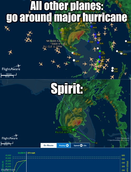Spirit airlines going through hurricane Ian |  All other planes: go around major hurricane; Spirit: | image tagged in spirit airlines,hurricane ian,memes,funny,florida man,meanwhile in florida | made w/ Imgflip meme maker