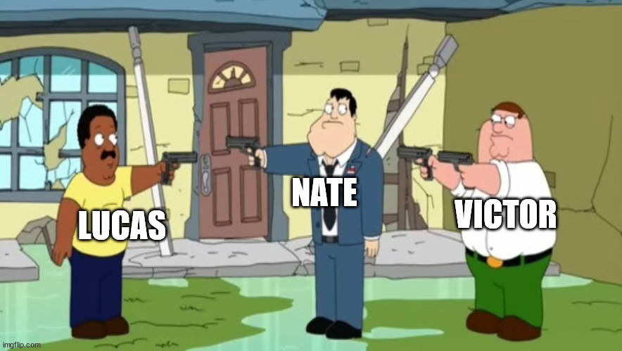Lucas VS Nate VS Victor | NATE; VICTOR; LUCAS | image tagged in cleveland vs stan vs peter,memes,pokemon,boys,anime | made w/ Imgflip meme maker