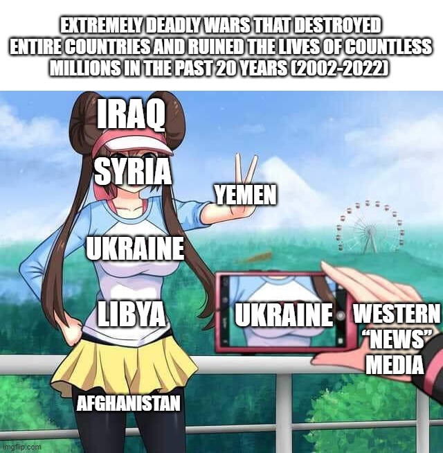 Because Simple FACTS Don't Hurt | EXTREMELY DEADLY WARS THAT DESTROYED ENTIRE COUNTRIES AND RUINED THE LIVES OF COUNTLESS
MILLIONS IN THE PAST 20 YEARS (2002-2022); IRAQ; SYRIA; YEMEN; UKRAINE; UKRAINE; LIBYA; WESTERN “NEWS” MEDIA; AFGHANISTAN | image tagged in pokemon rosa,iraq,afghanistan,syria,libya,ukraine | made w/ Imgflip meme maker