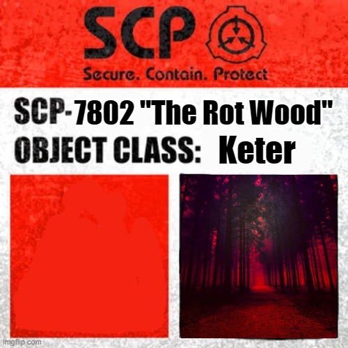 Would this be a Good SCP? | 7802 "The Rot Wood"; Keter | image tagged in scp label template keter,the rot wood | made w/ Imgflip meme maker