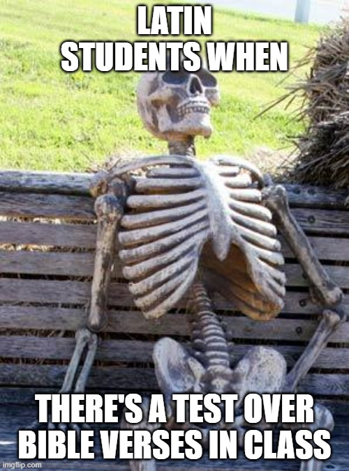 Waiting Skeleton Meme | LATIN STUDENTS WHEN; THERE'S A TEST OVER BIBLE VERSES IN CLASS | image tagged in memes,waiting skeleton | made w/ Imgflip meme maker
