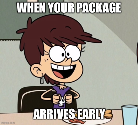 Luna Loud in a package meme |  WHEN YOUR PACKAGE; ARRIVES EARLY | image tagged in the loud house,package,nickelodeon,amazon,early,mail | made w/ Imgflip meme maker