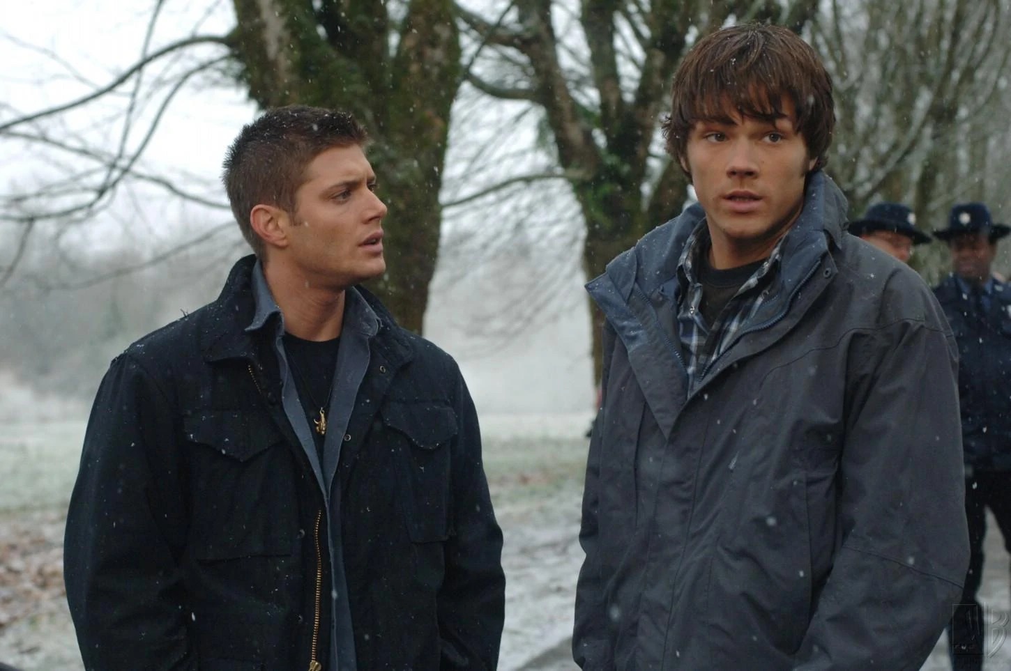 High Quality Sam and Dean Winchester in the snow. Blank Meme Template