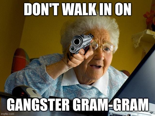 Grandma Finds The Internet Meme | DON'T WALK IN ON; GANGSTER GRAM-GRAM | image tagged in memes,grandma finds the internet | made w/ Imgflip meme maker