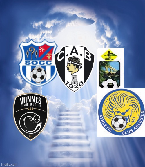 RIP 5 Clubs  2013-2017 2005-2015 2009-2010 2009-2016 1998-2014 | image tagged in socc,ca bastia,point du gard,vannes,arles avignon,football club deaths | made w/ Imgflip meme maker