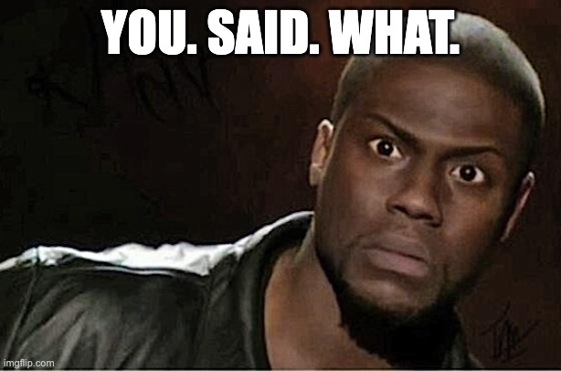 Meme just made for a reaction to what my friend did... thought I would post it here |  YOU. SAID. WHAT. | image tagged in memes,kevin hart,suprised | made w/ Imgflip meme maker