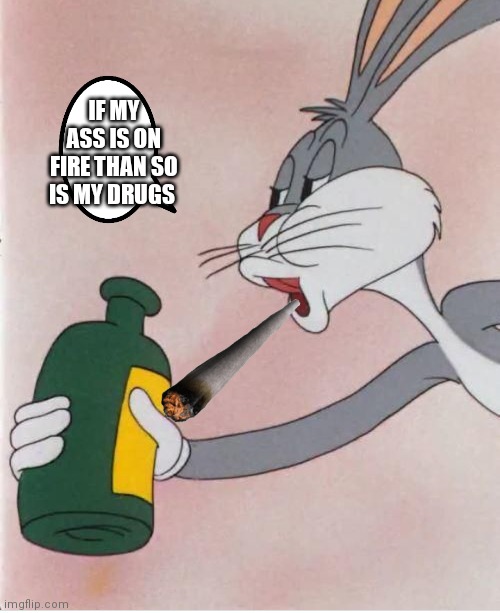 Bugs drugs are fire | IF MY ASS IS ON FIRE THAN SO IS MY DRUGS | image tagged in funny memes | made w/ Imgflip meme maker