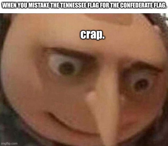 wasn't ever me | WHEN YOU MISTAKE THE TENNESSEE FLAG FOR THE CONFEDERATE FLAG. crap. | image tagged in gru meme,crap,each tag must be less than a stack long | made w/ Imgflip meme maker