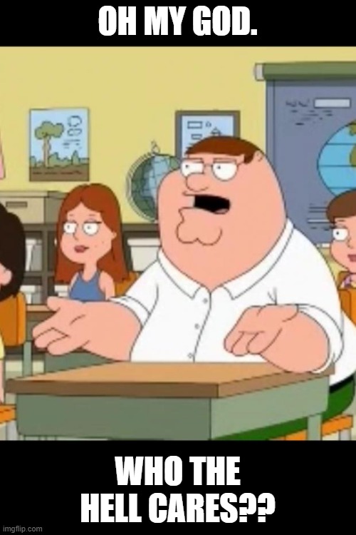 Who the hell cares? | OH MY GOD. WHO THE HELL CARES?? | image tagged in who the hell cares | made w/ Imgflip meme maker