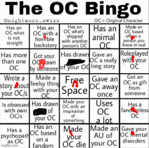 The OC bingo | image tagged in the oc bingo | made w/ Imgflip meme maker